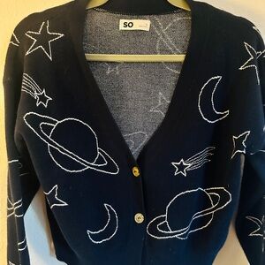 SO Junior/Teen Navy Cardigan with Celestial Pattern - Size Small